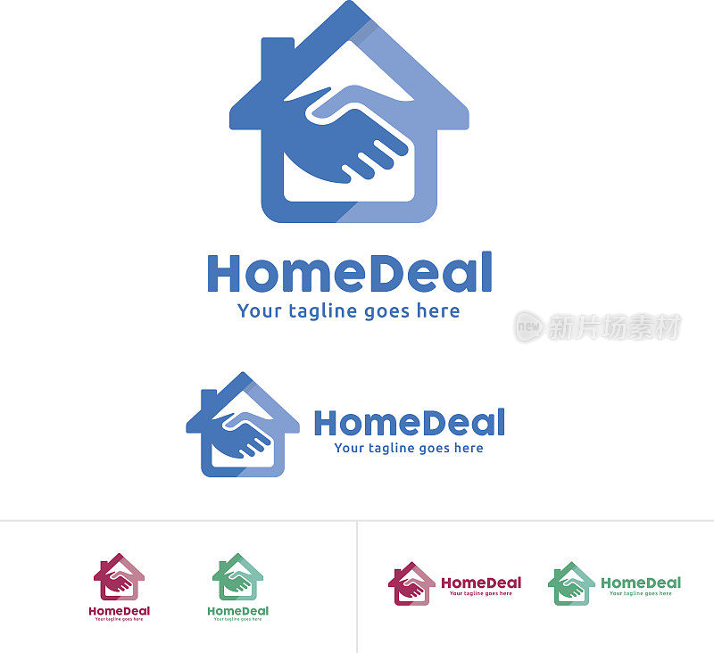 Home Deal图标，Home Trade公司身份，Home with hand shake象征